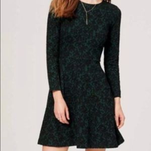 Loft Green and Black Jacquard Dress